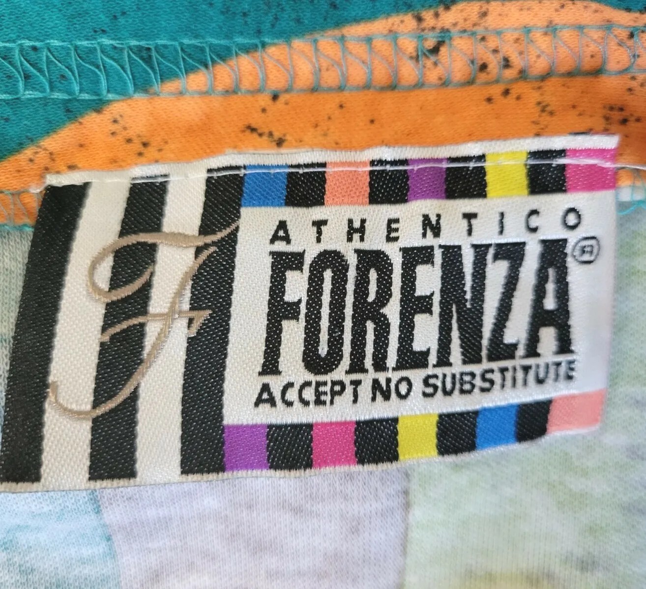 Vintage Forenza Graphic Print Tee in Teal/Burgundy/Orange/Brown/Blue Sz Large