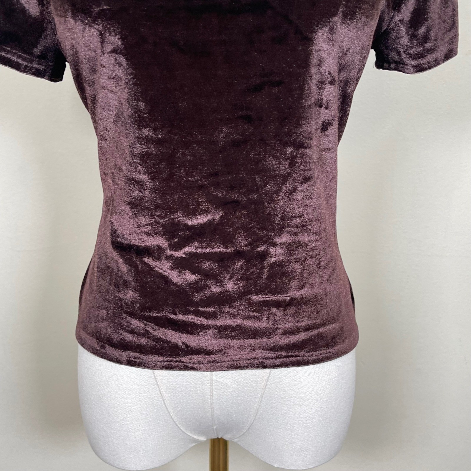Vintage Aqua Blues Velvet Crop Top Womens L Chocolate Brown 90s Made in USA