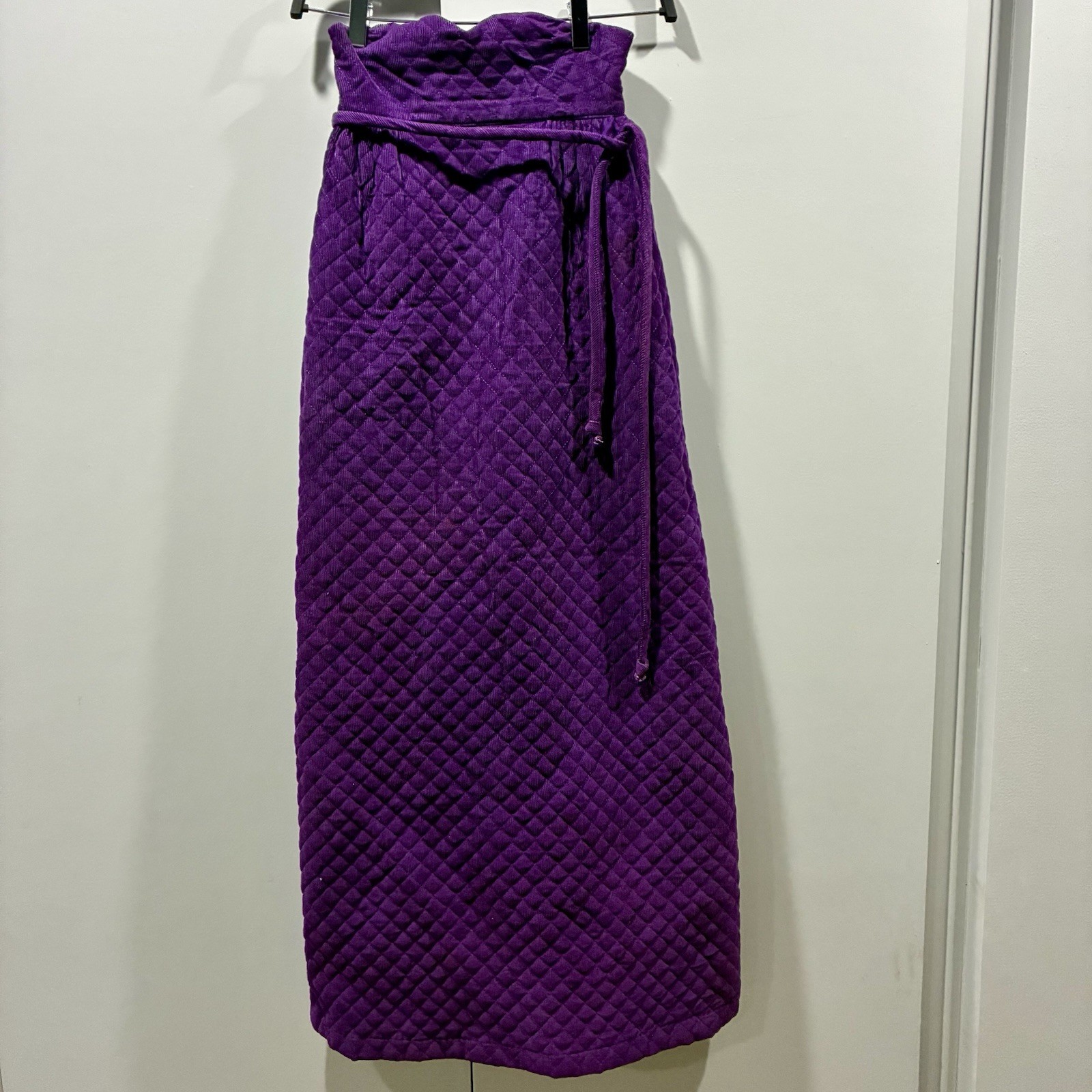 Vintage Quilted Corduroy Maxi Skirt Purple High Waist Belted Sz 3 Prairie Boho