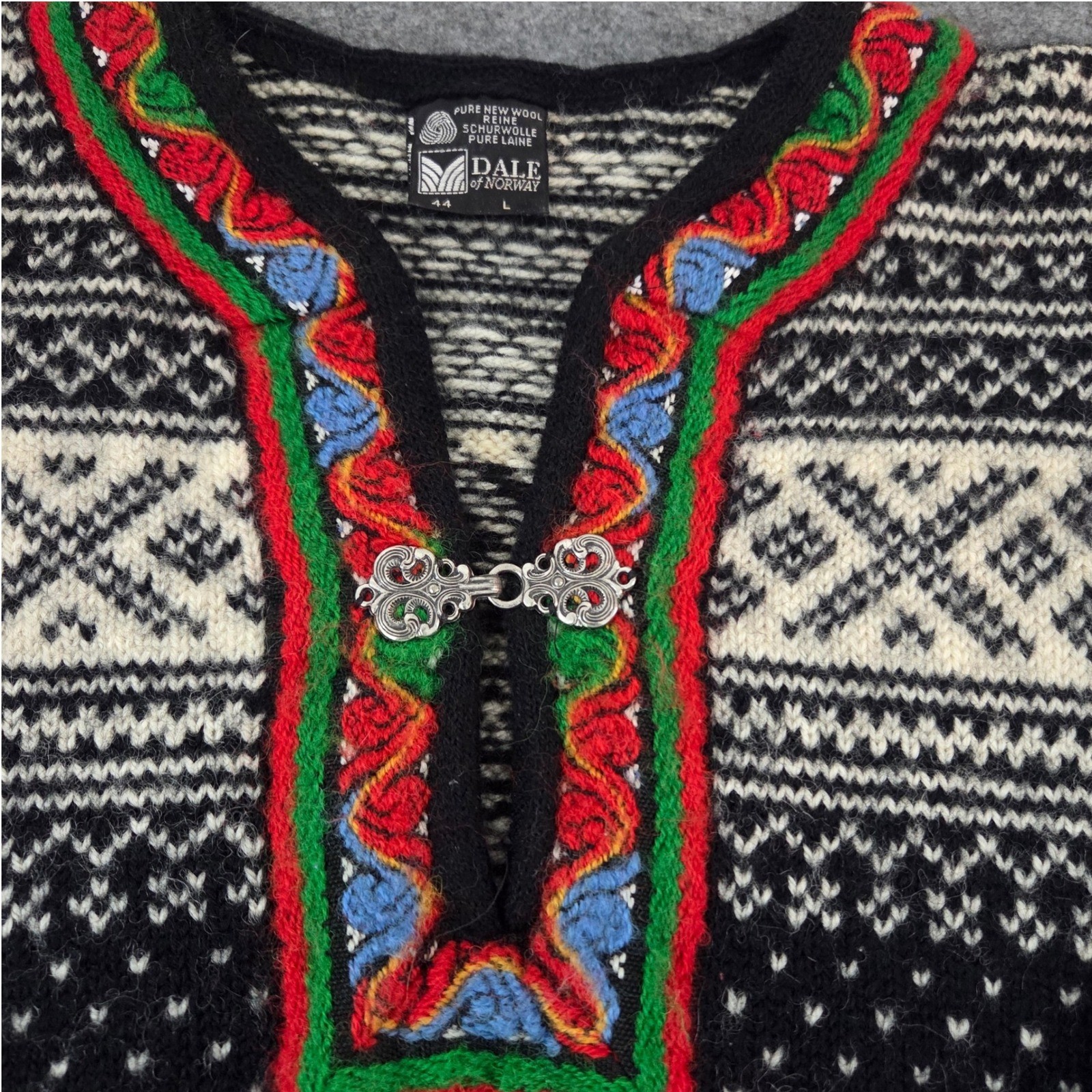 Vintage Dale Of Norway Women’s L 44 Black Wool Sweater Nordic Setesdal Lusekofte