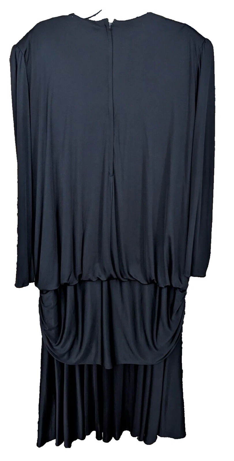 Vintage 70s 80s Claralura Originals Dress Black Beaded Draped Cocktail PLUS SIZE