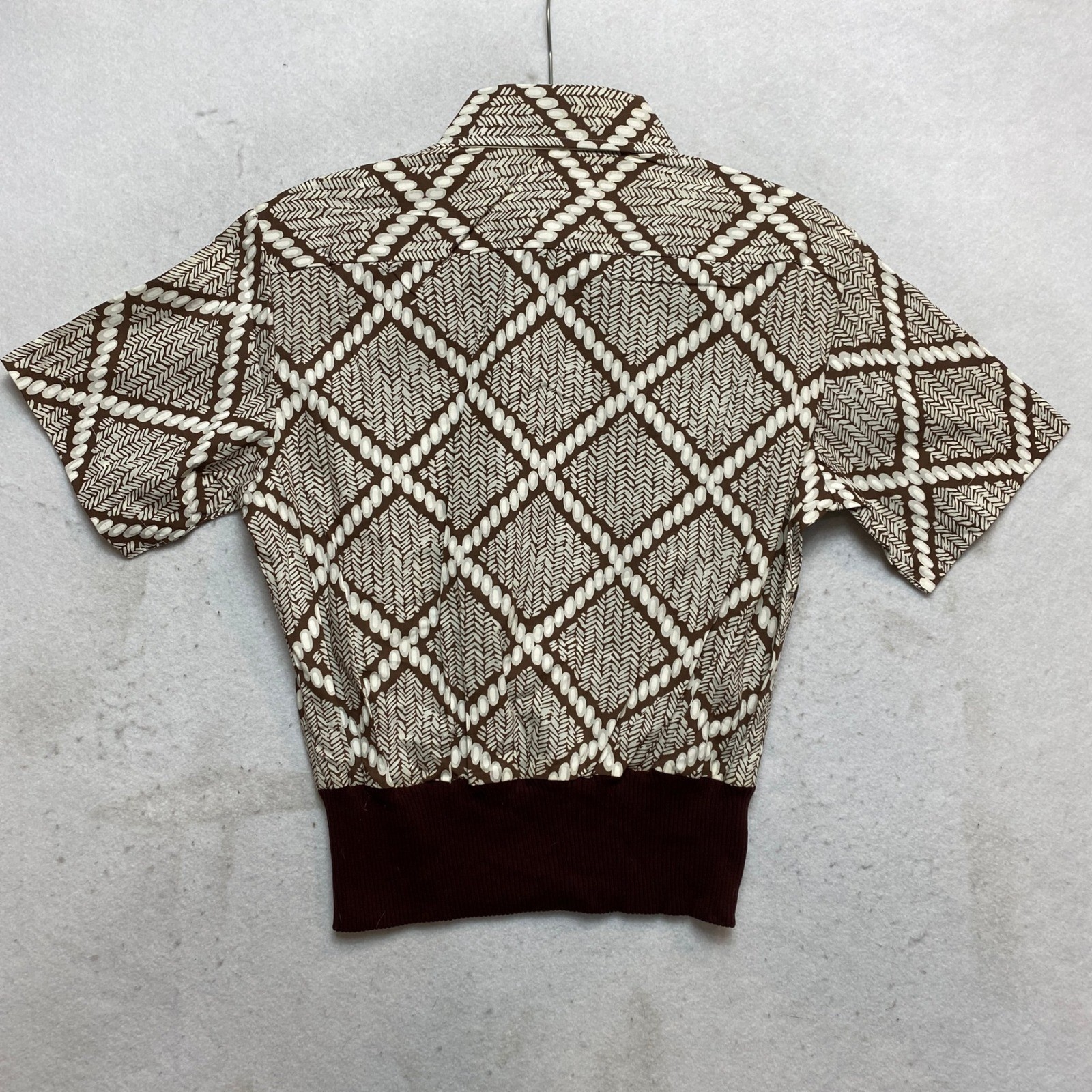 Fruit of the Loom Shaggy Shirt Women M Brown Geometric Knit Banded Waist Vintage