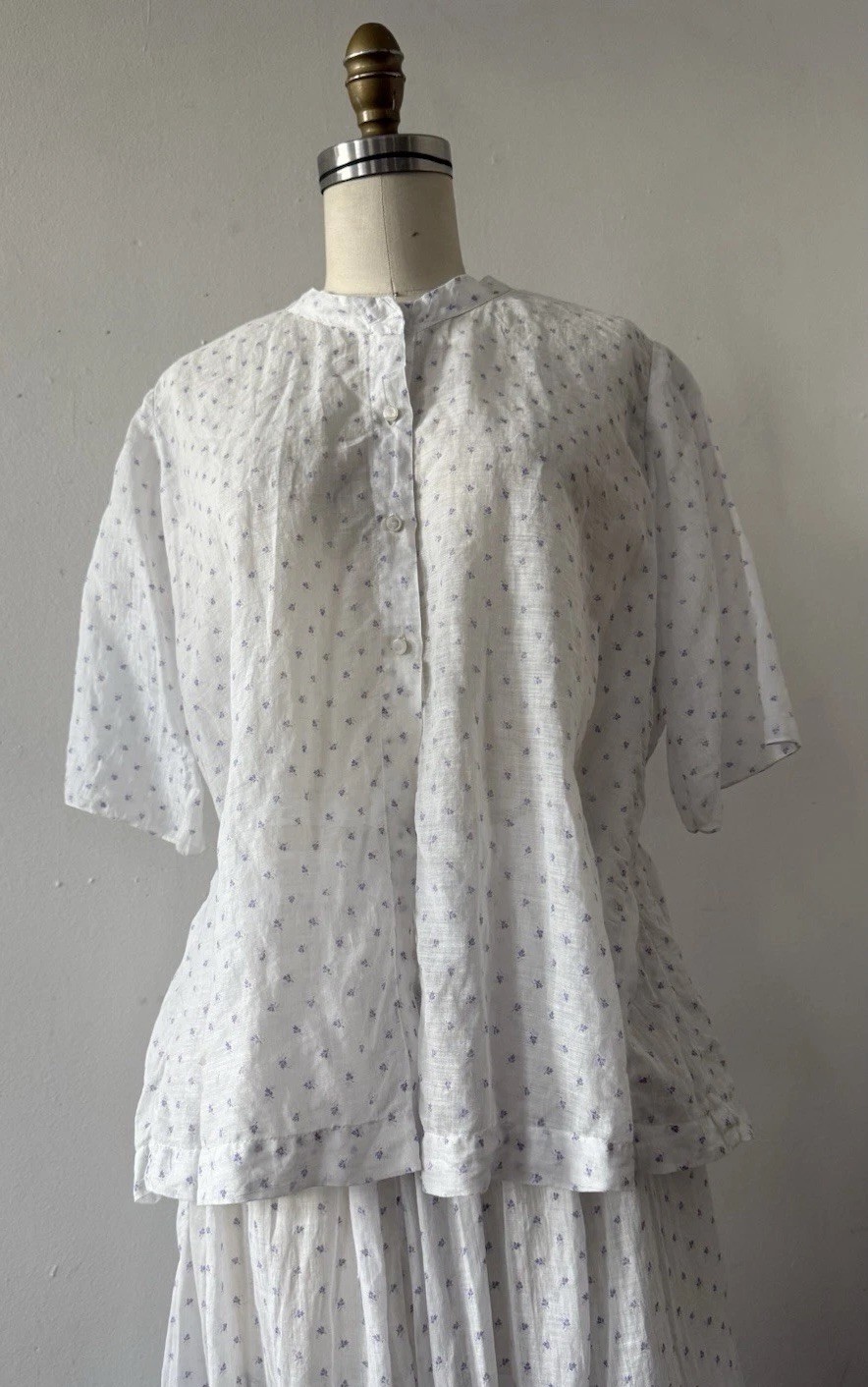 Antique Edwardian Sheer Lavender Sprig Print Cotton 2 Pc. Dress/Skirt Set 1920s