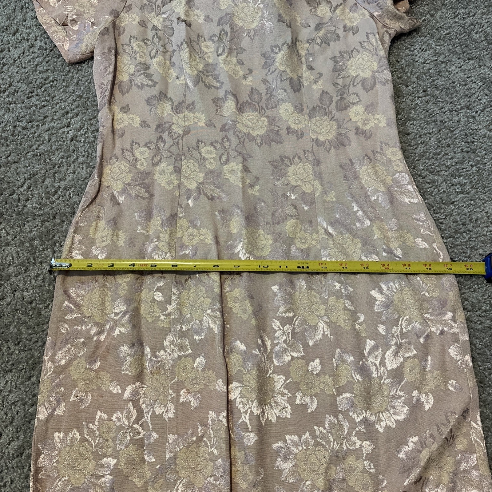 Vintage Dawn Joy Fashions Nude Pink Tan Floral Pattern Dress Size 10