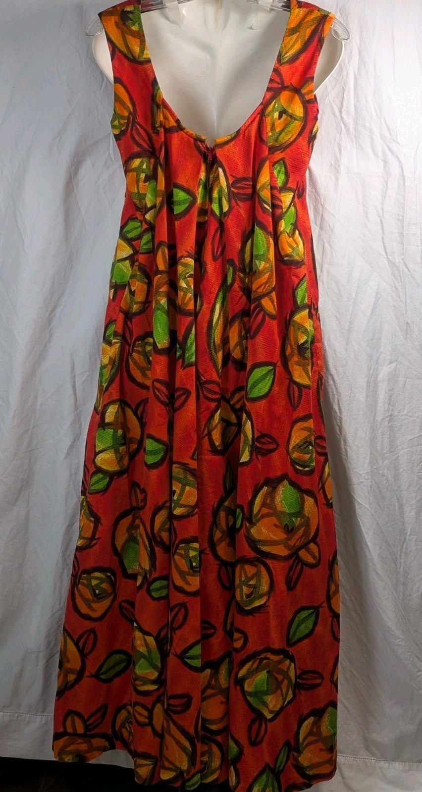 Liberty House By Kiyomi Hawaiian Maxi Dress Vintage Orange W/ Flowers, Gorgeous!