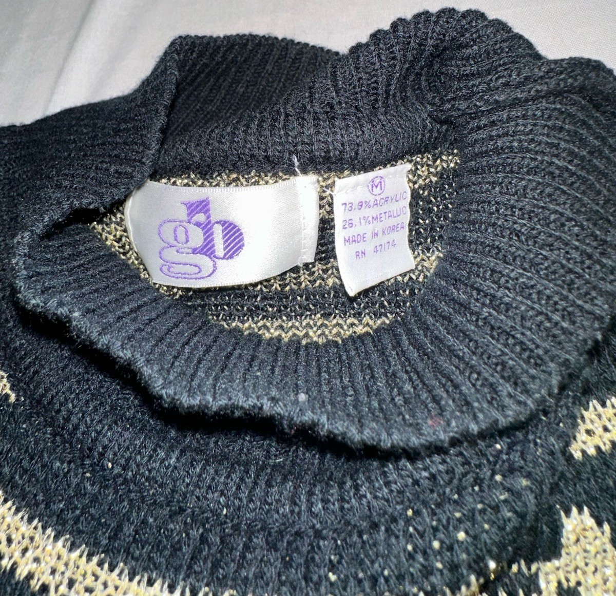GB • Vintage Black Gold Tribal Oversized Sweater • Metallic Gladys Bagley 80s