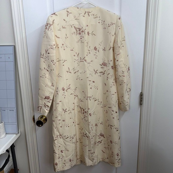 Vintage Adrianna cream 100% silk longline evening duster coat floral embroidered