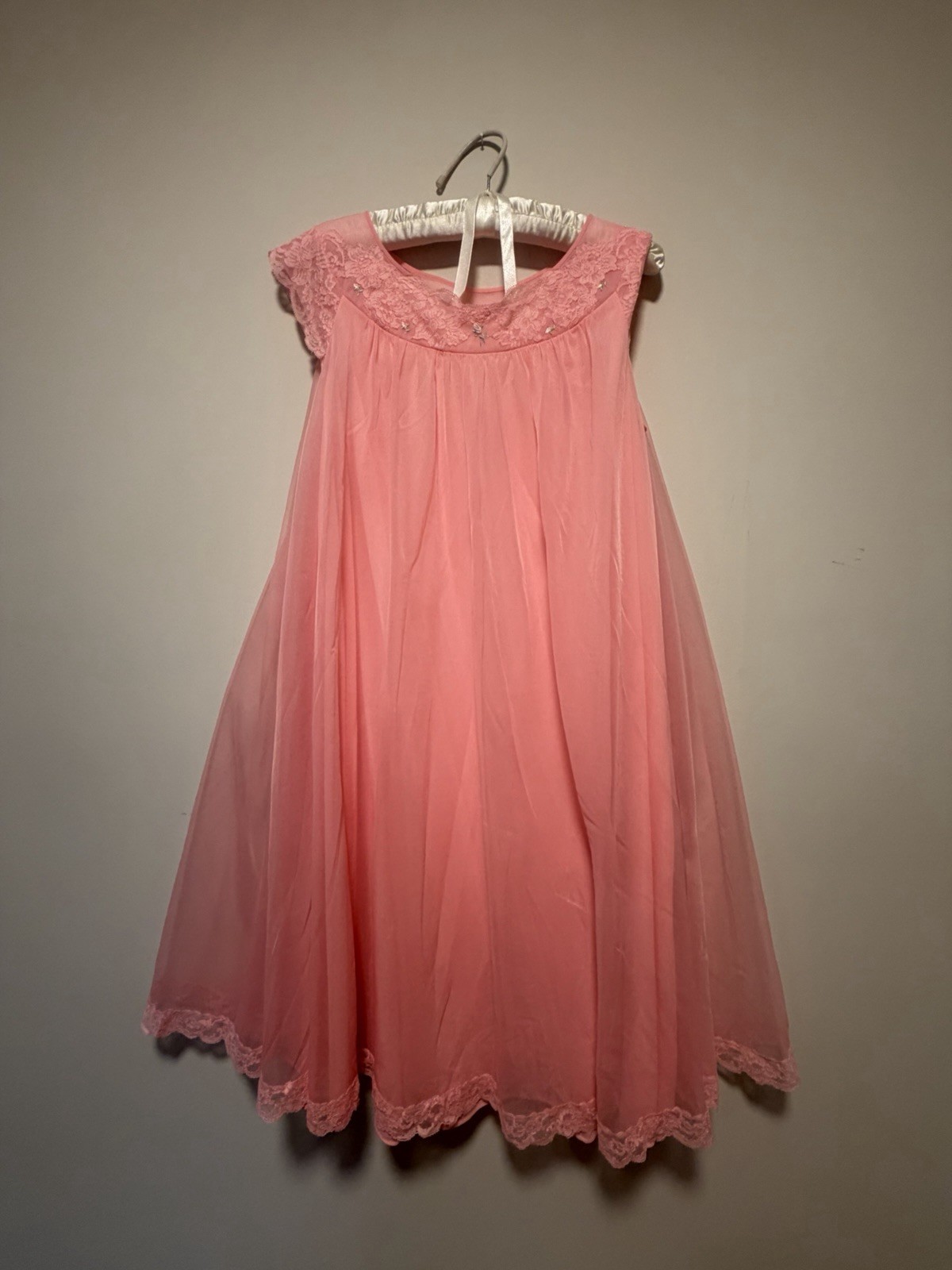 1960s Shadowline Vintage Nylon Pink Babydoll Night Dress Size Small