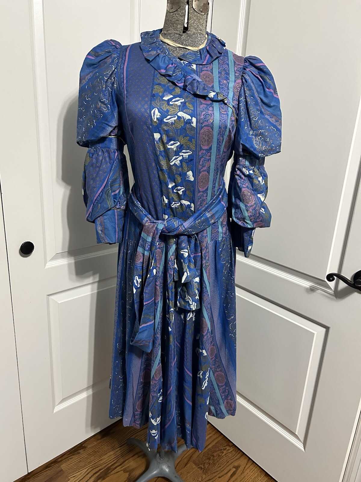 Vintage Boho Jane Scaffhausen Bell France Puffy Long Sleeve Dress S/M Floral 70s
