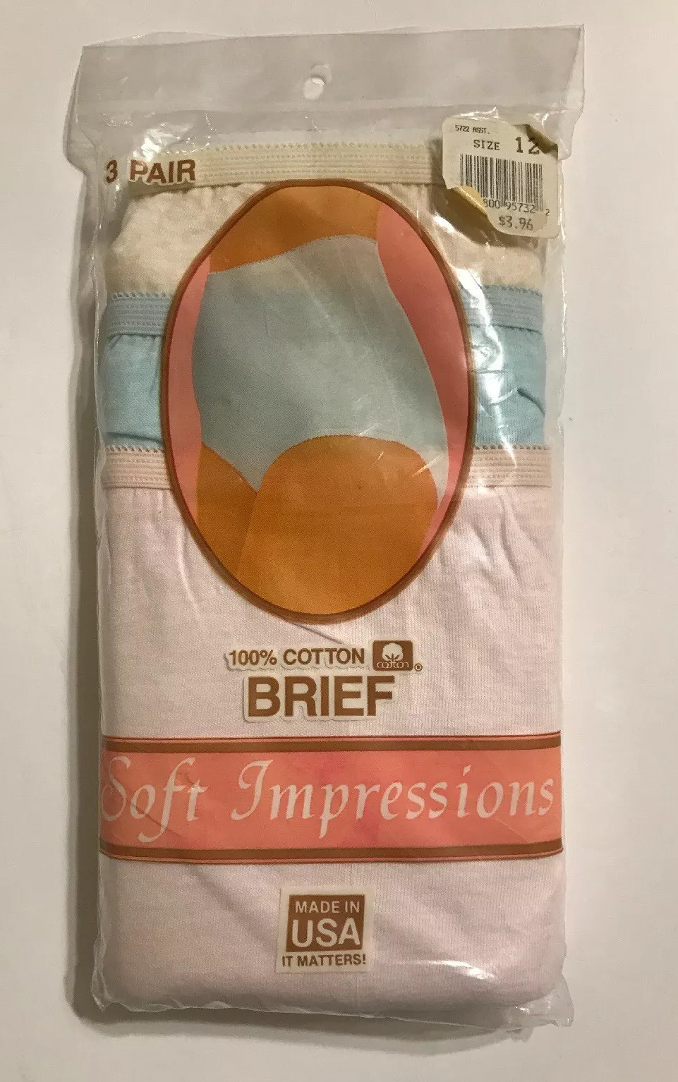 Vintage Soft Impressions Briefs Panties, Assorted Colors, Size 12, New In Bag