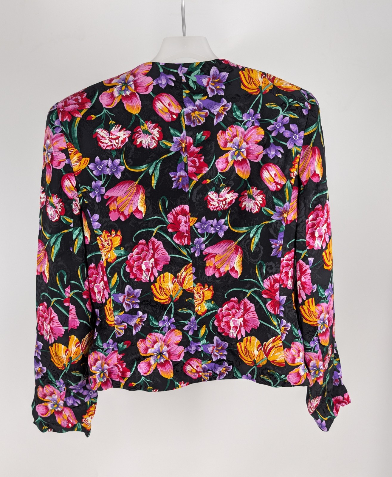 Vintage 80s Constance Saunders Richard Warren Silk Floral Blazer 12 Hong Kong