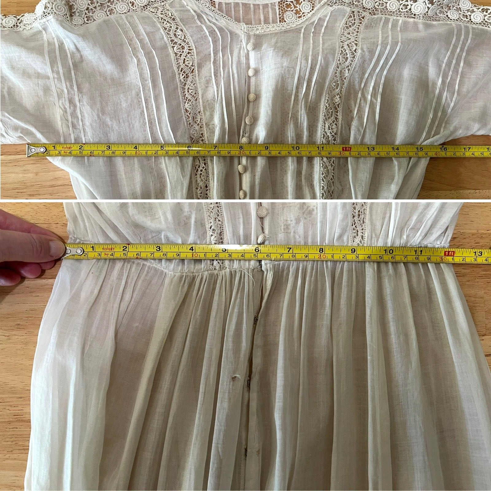 Antique Edwardian Irish Lace Pintucking Cotton Lawn Lingerie Tea Summer Dress