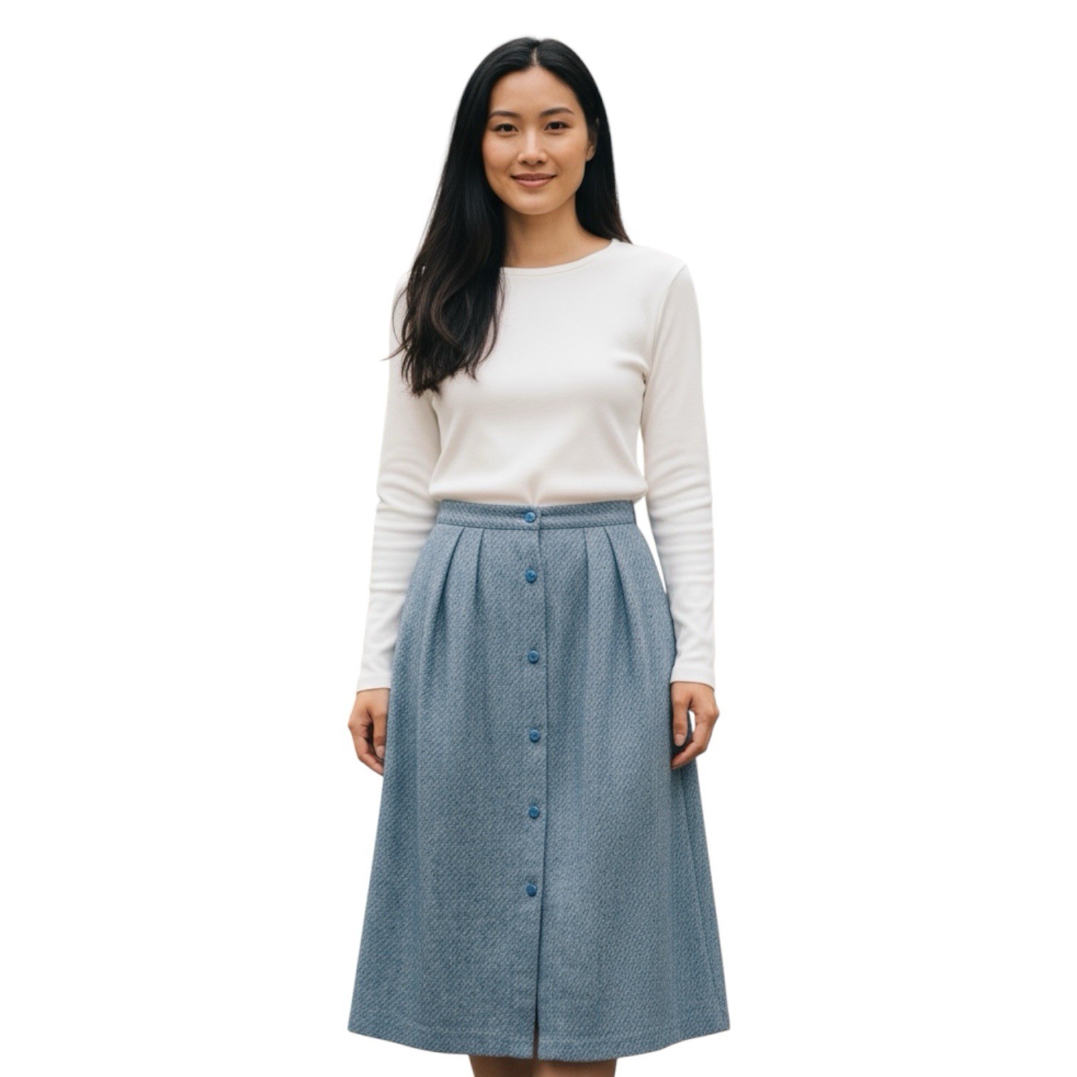 Vintage Edwin Scott Wool Pleated Midi Blue Gray Skirt size 8