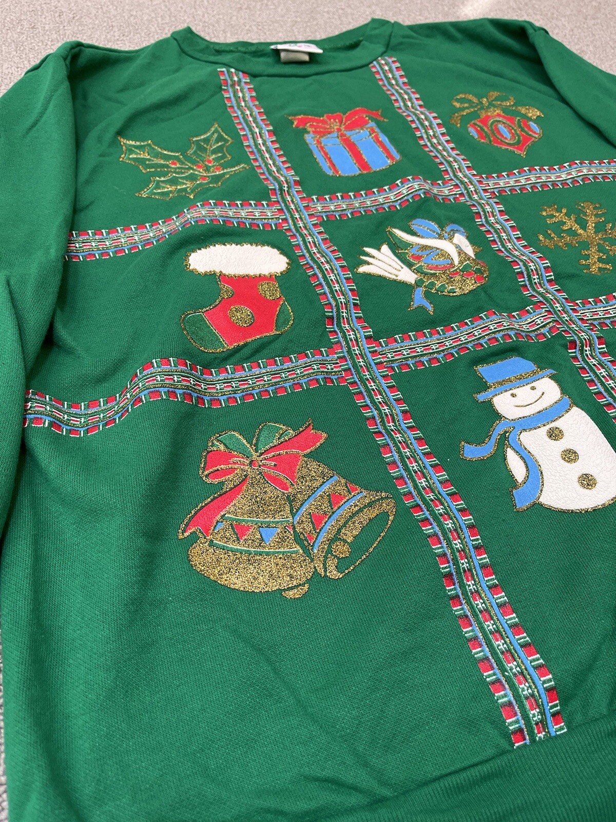 Vintage Haband For Her Christmas Snowman Green Sweatshirt Crew Neck Size M
