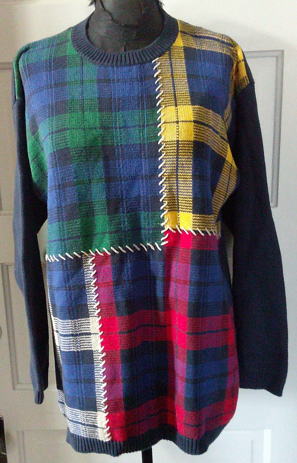 80’s LIZ & CO Ladies Heavy Warm Plaid Colorblock Sweater S