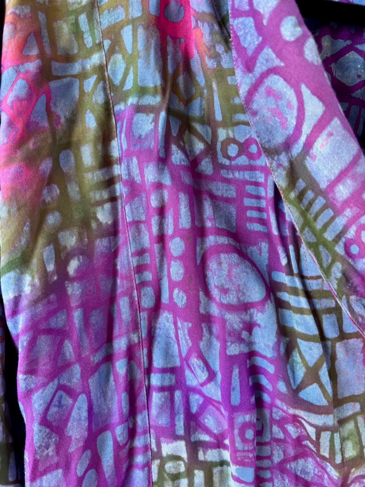 VTG 80’S BOHO PASSPORTS PIER ONE PURPLE BLUE BATIK PRINT WRAP TOP JACKET*S/M