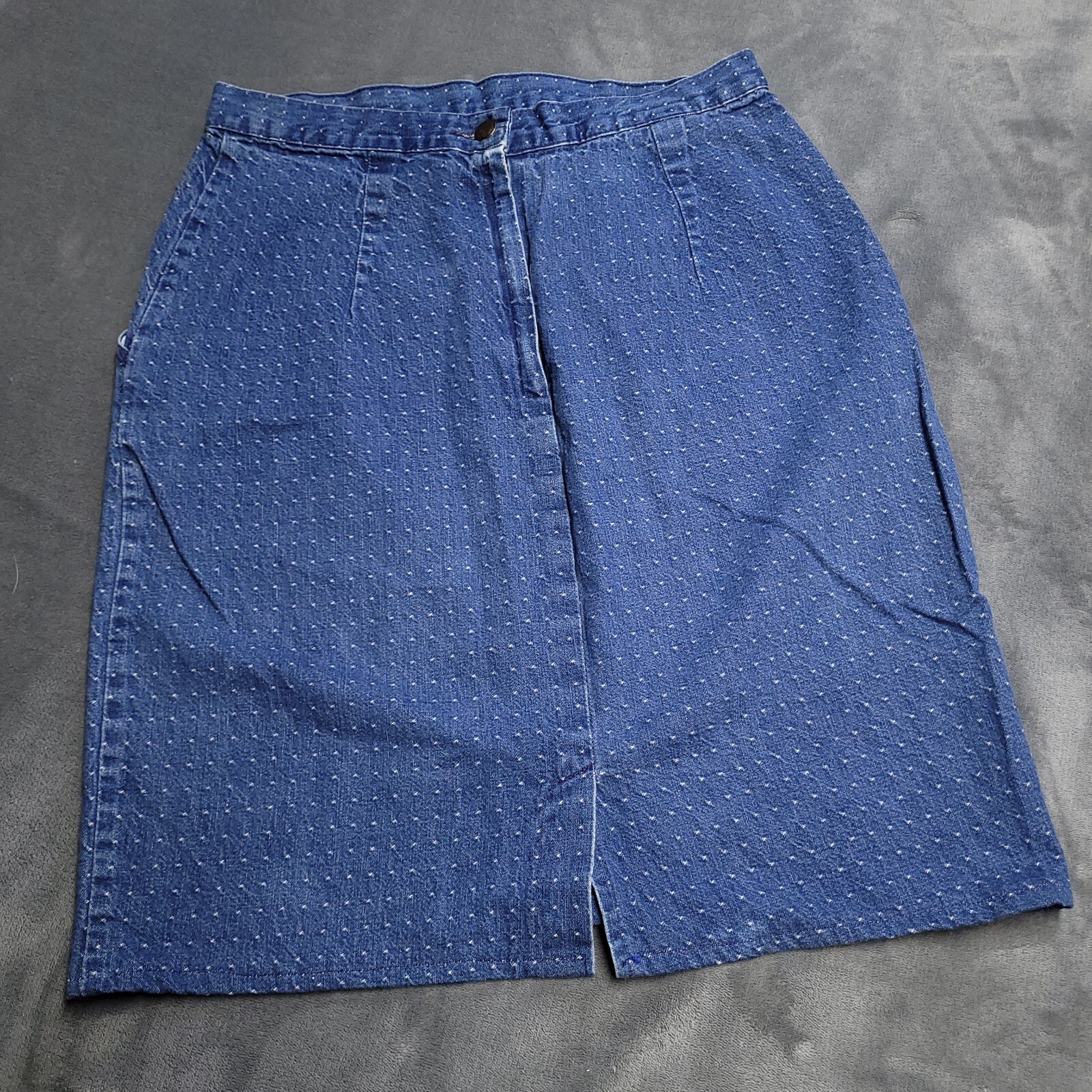 Vtg 80s Kayo California Denim Dot Skirt USA Made Size 13 Cotton Modest