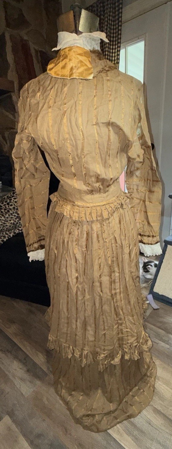 Antique Hand-Sewn Women’s Dress Gown Hook & Eye Closures Rustic Textile