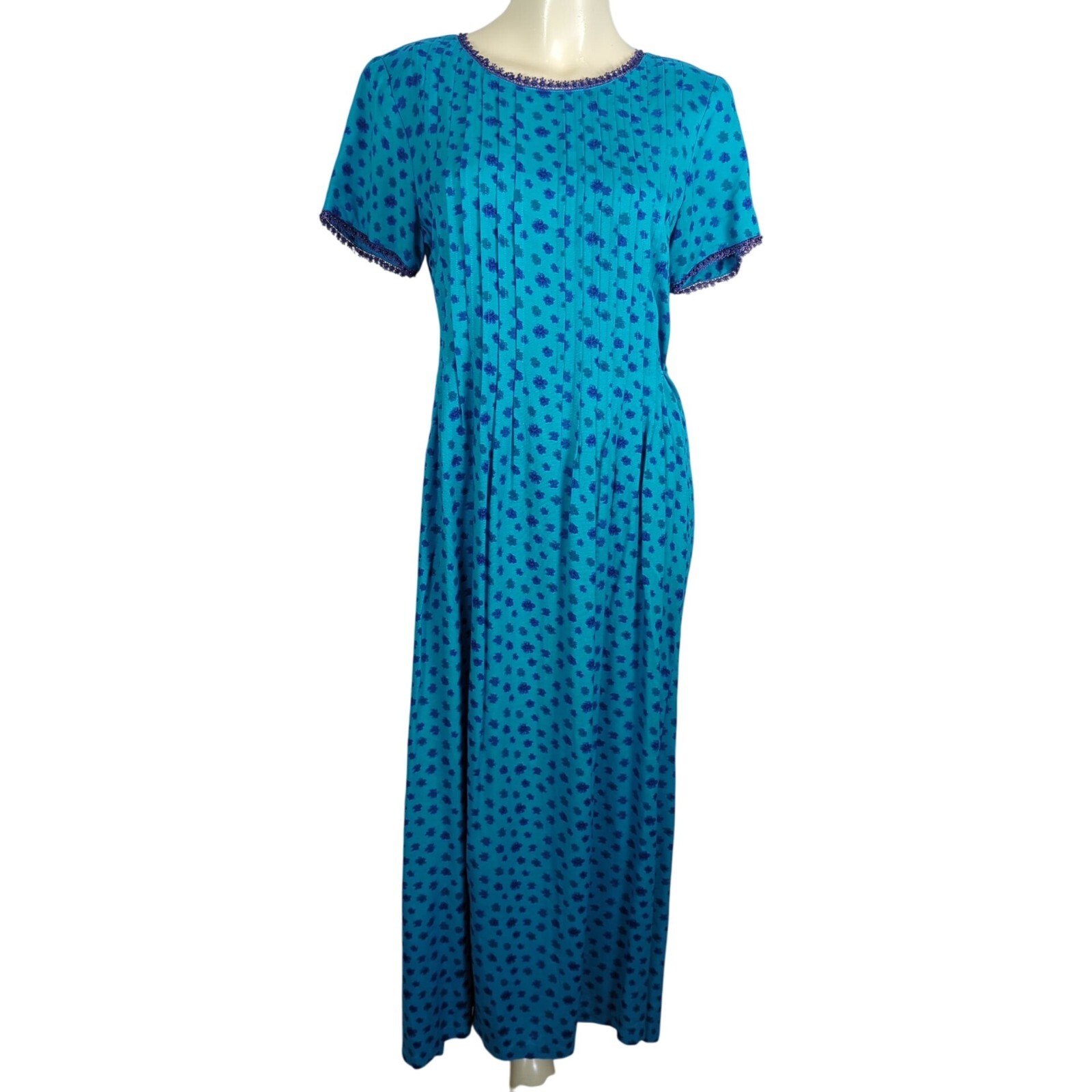 Vintage Sarah Elizabeth Floral Midi double tied modest blue Dress Waist Tie 8