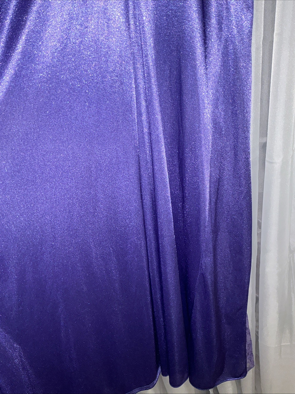 Vintage Lavender Lace Full Slip Silky Maxi Nightgown Storybook Romance Size M