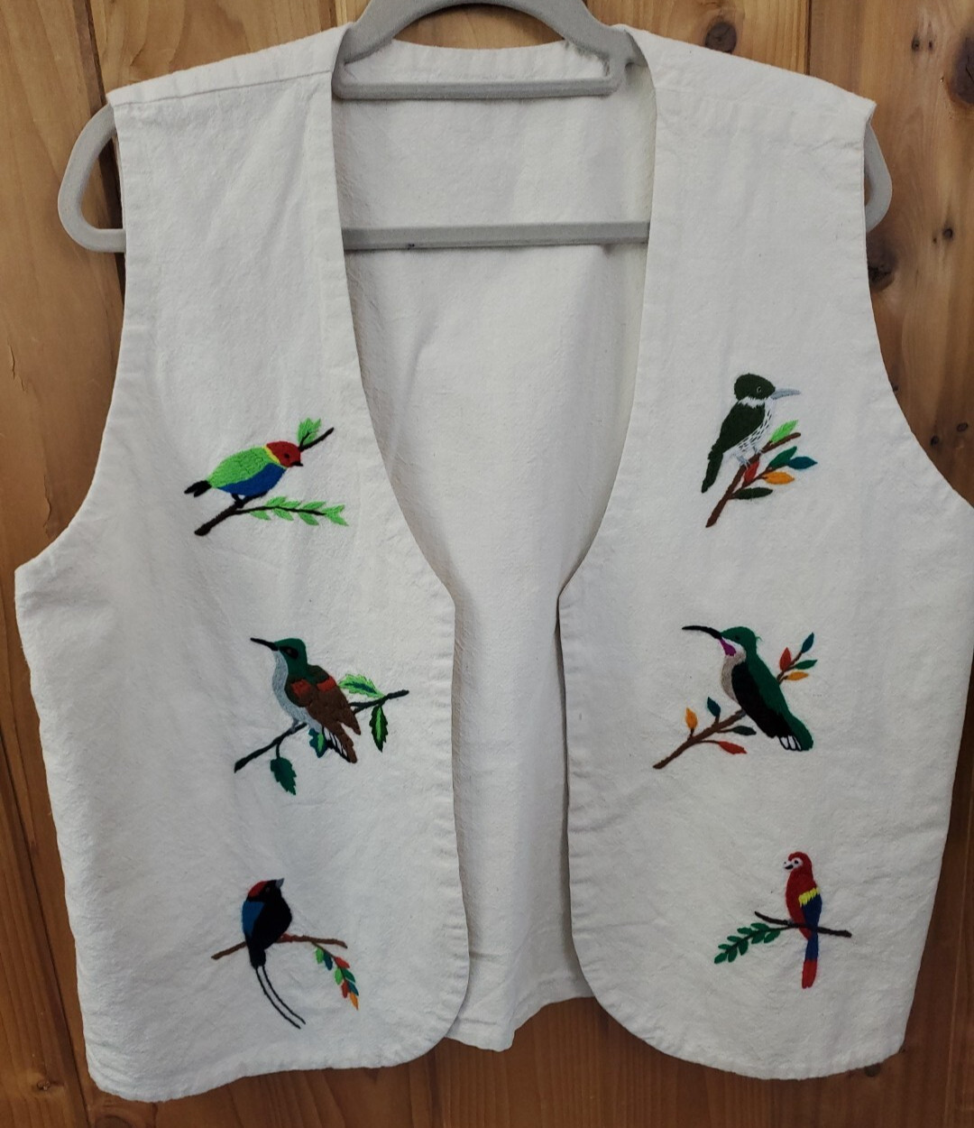 Vtg Handmade Vest Bird Embroidered Applique Womens Sz XL Cottagecore Art