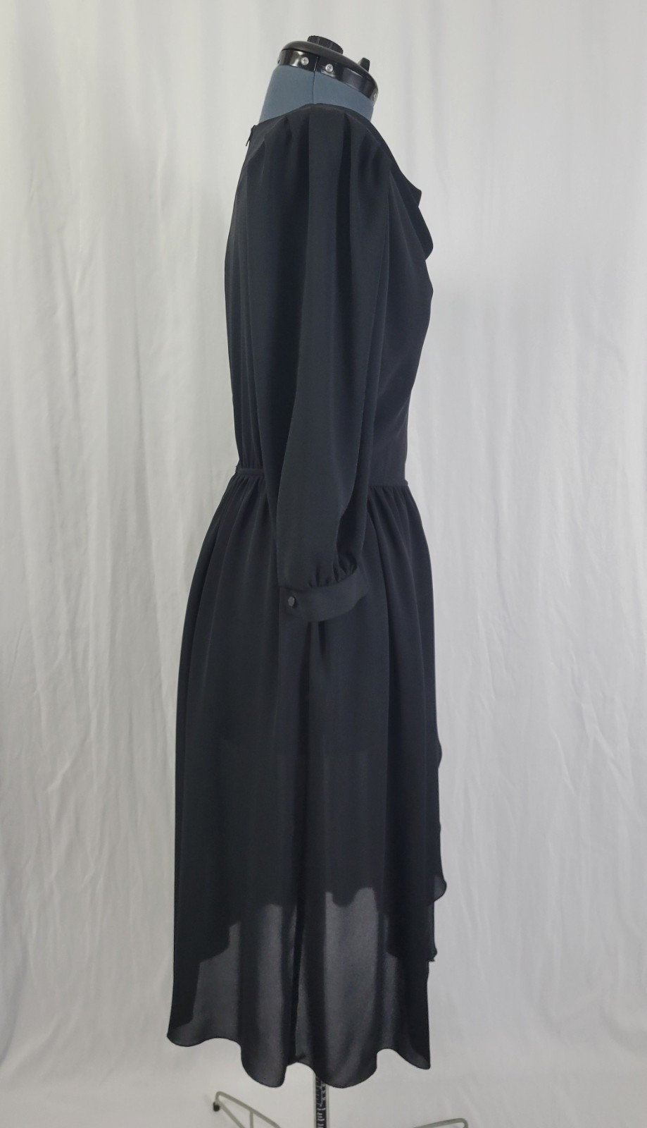 Vintage Leslie Fay Black Blouson Dress w Wrap Skirt Size 8