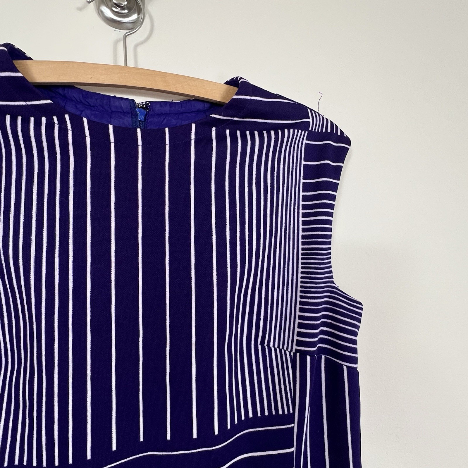 Vtg 60s Mod Striped Mini Shift Dress Drop Waist Go Go Scooter Retro talon zipper