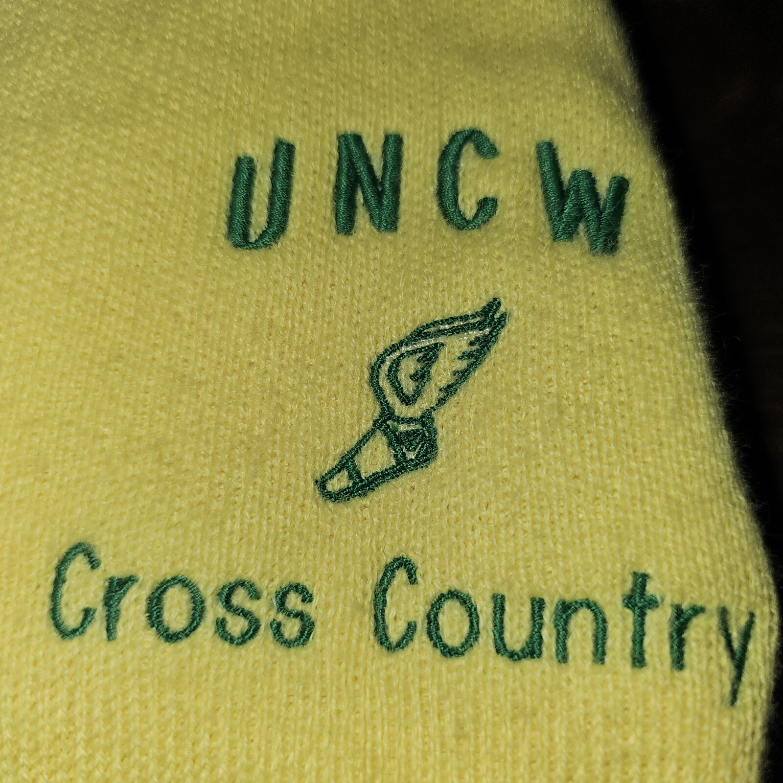 UNCW Pine State Vintage USA Made CROSS COUNTY V-neck Sweater Yellow Ladies New