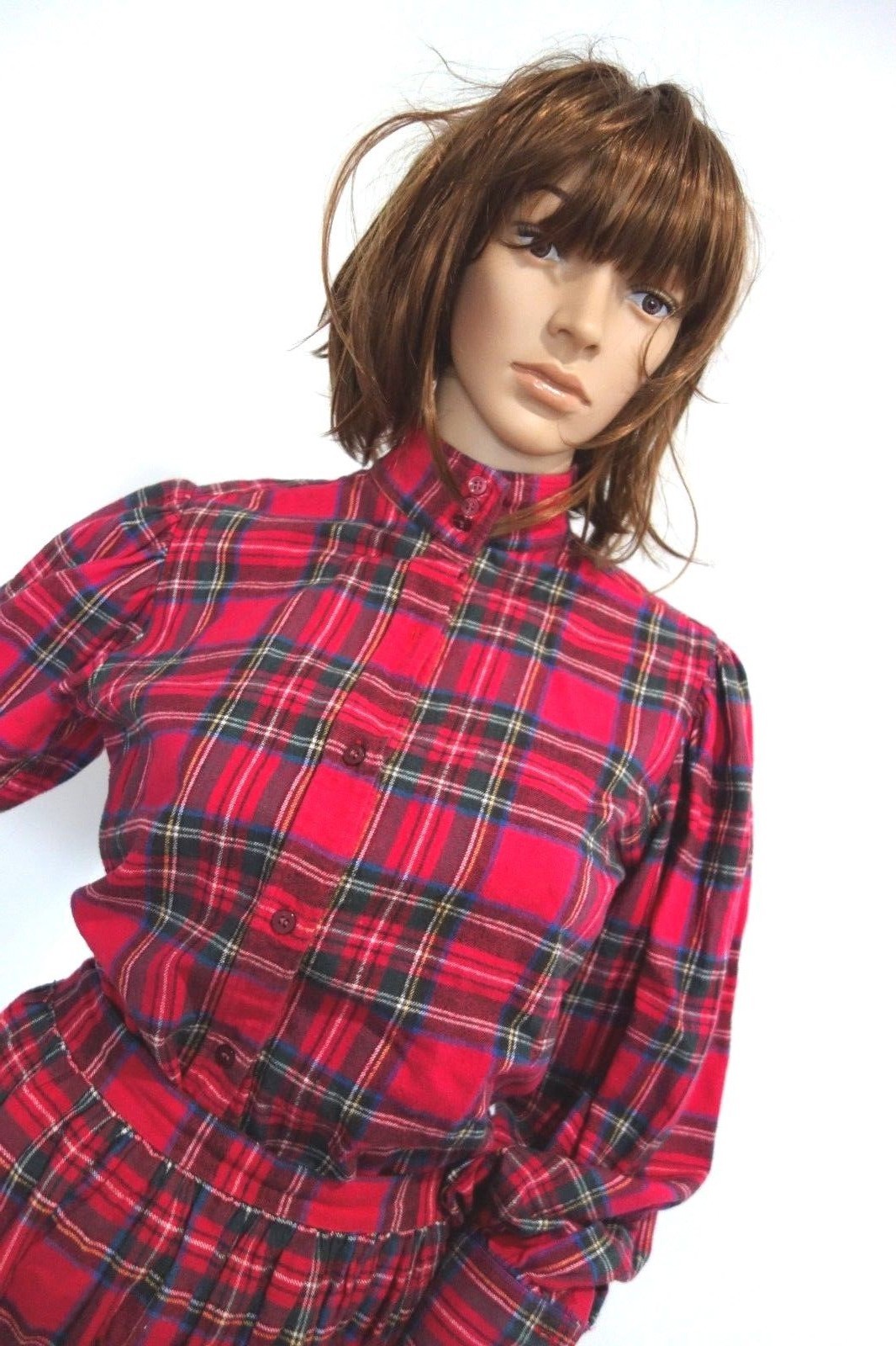 VINTAGE B. ALTMAN AND CO. RED TARTAN PLAID FLANNEL SKIRT ENSEMBLE OUTFIT M
