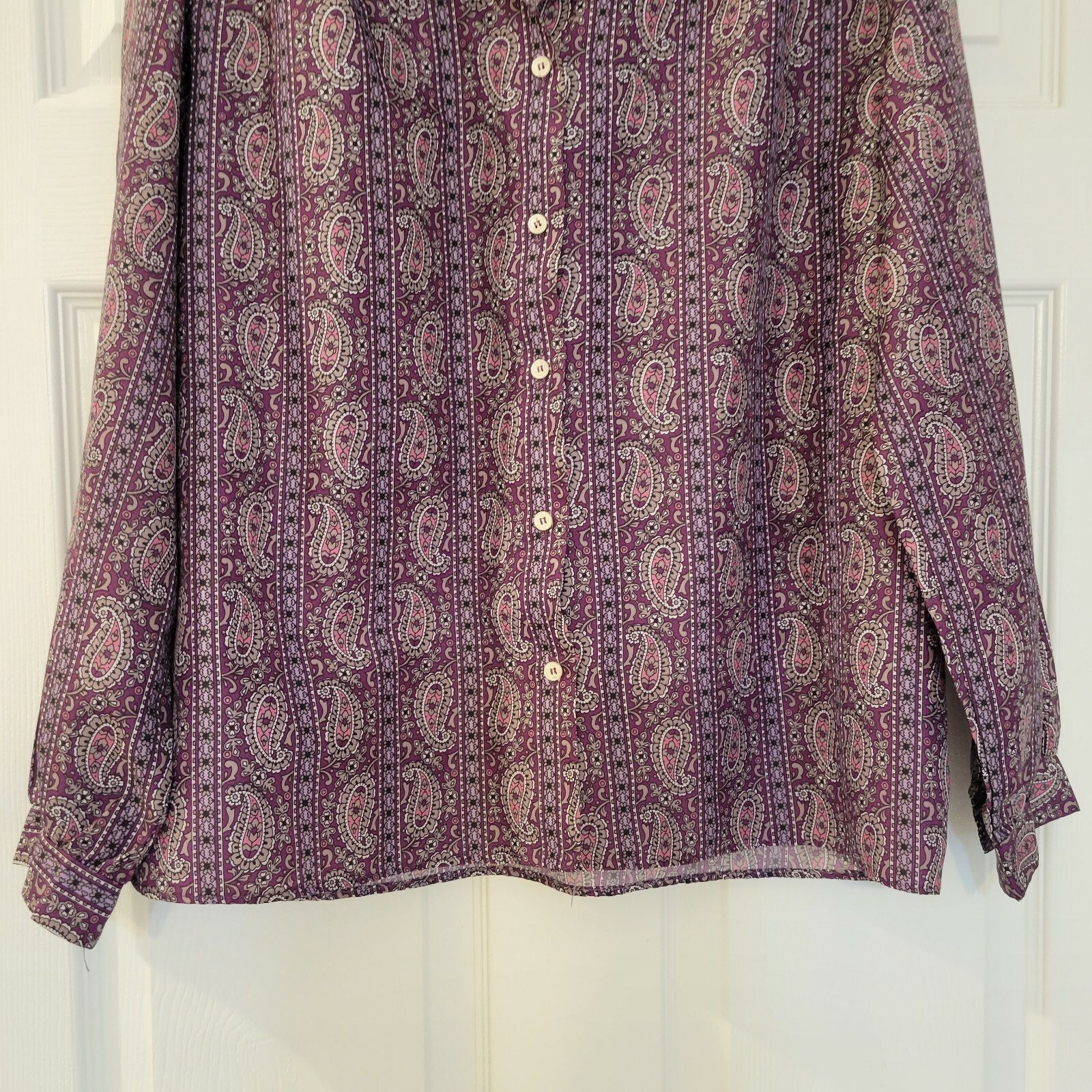 Vintage 70s Cape Cod Match Mates Floral Purple Print Blouse, Size 16
