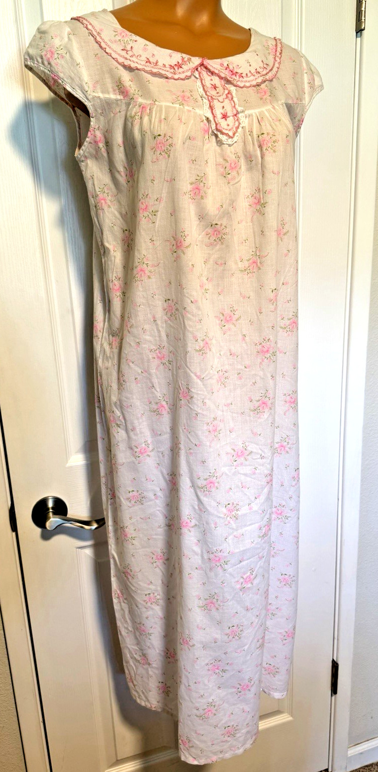 VTG 60’S PENNYS GAYMODE PINK FLORAL W/ EMBROIDERED LACE BABYDOLL NIGHTGOWN SZ S