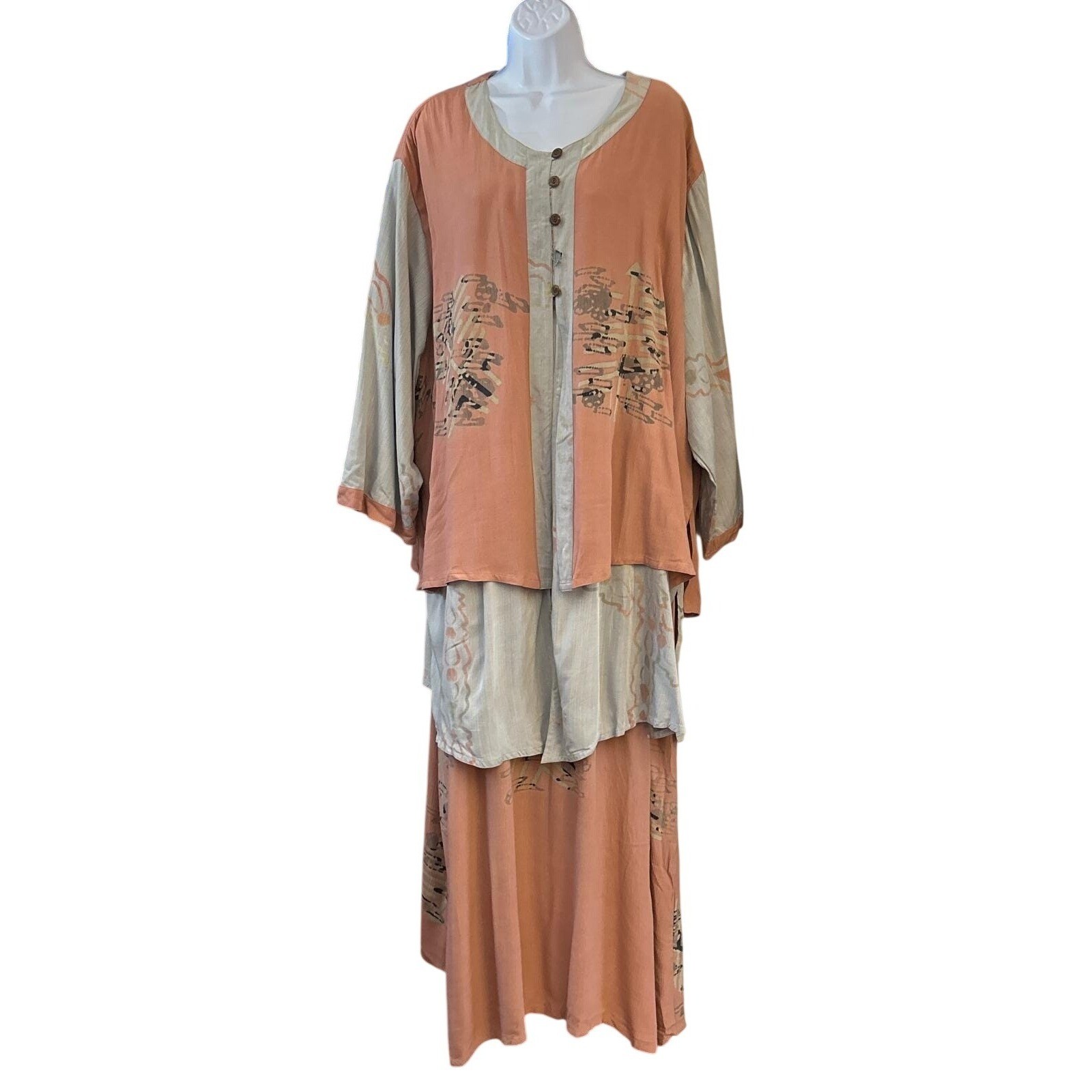 Vintage Mutiara Designs 3 Piece Batik Set Lagenlook Artisan Boho Relaxed fit