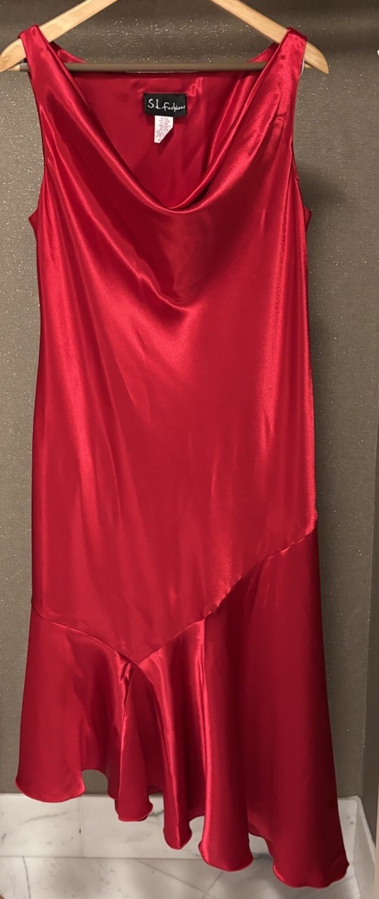 Vintage 90’s SL Fashions Red Liquid Satin Dress Slip Cocktail Gothic Evening 16
