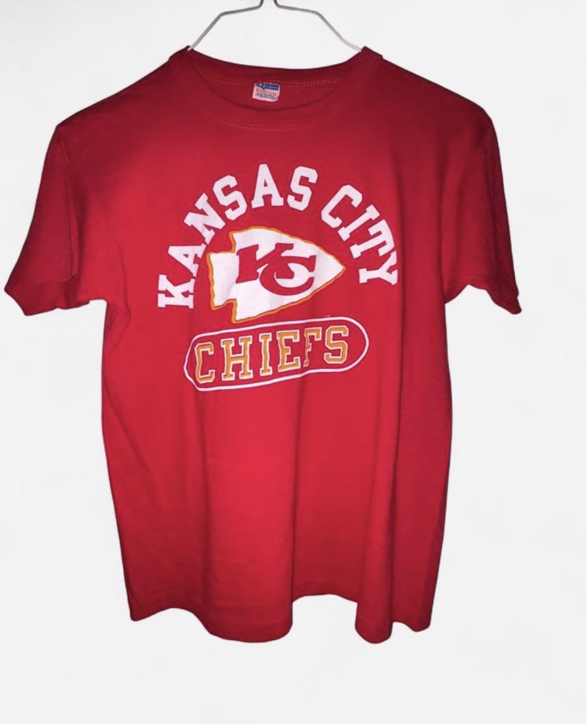 1970s Vtg Red Champion Kansas City Chiefs t-shirt Sz M w/white and yellow logo