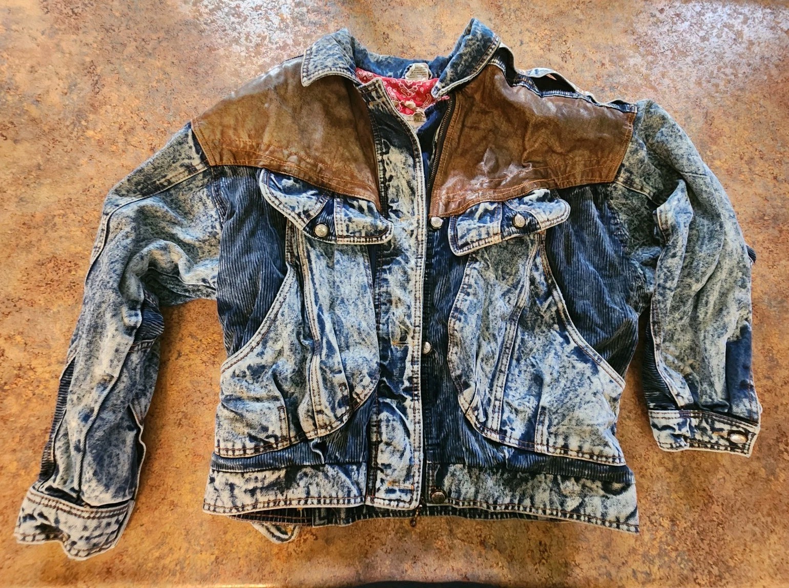 Vintage 80’s Giacca by J. Gallery Acid Wash Jean Jacket w/Leather/Corduroy Sz L