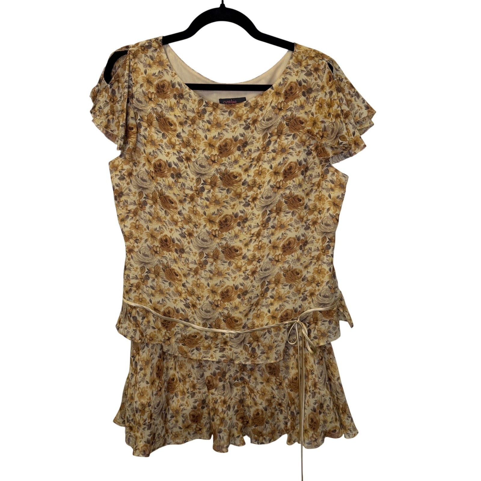 VTG Cynthia Howie 100% Silk Floral Skirt Suit Set Size 14 Brown Y2K 2 Piece