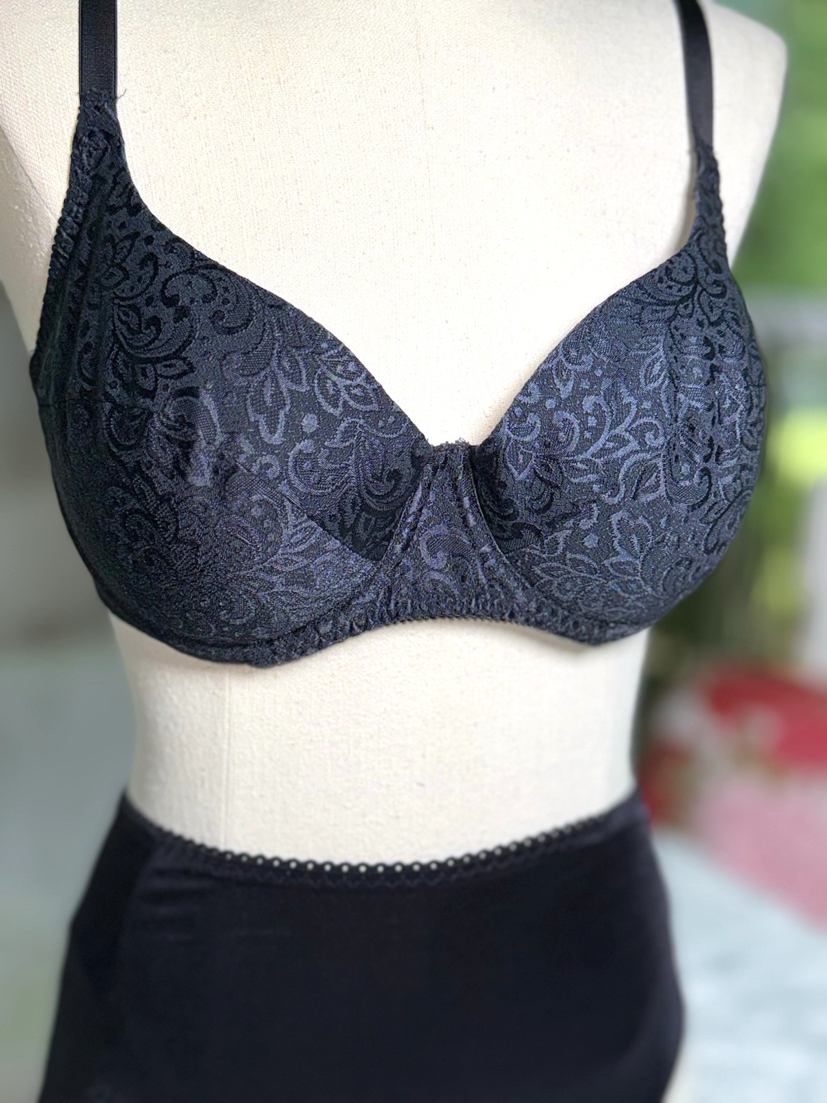 Vtg Y2K Vassarette Bra Satin Scroll & Vanity Fair Panty Brief Set 7 L Black 38C