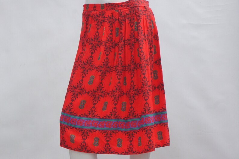 Vintage 70s-80s Colorful Retro Print Midi Skirt By Andrea Gayle Petites Boho