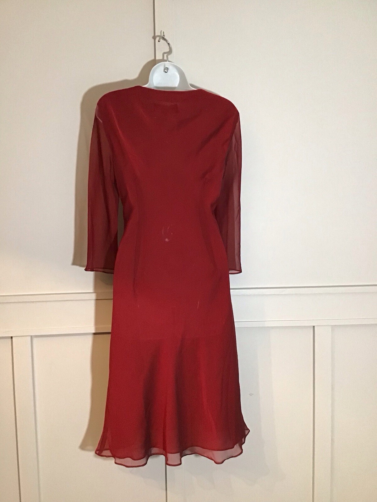 Vintage Donna Ricco Red Chiffon Faux Wrap Dress Size 10 Lined