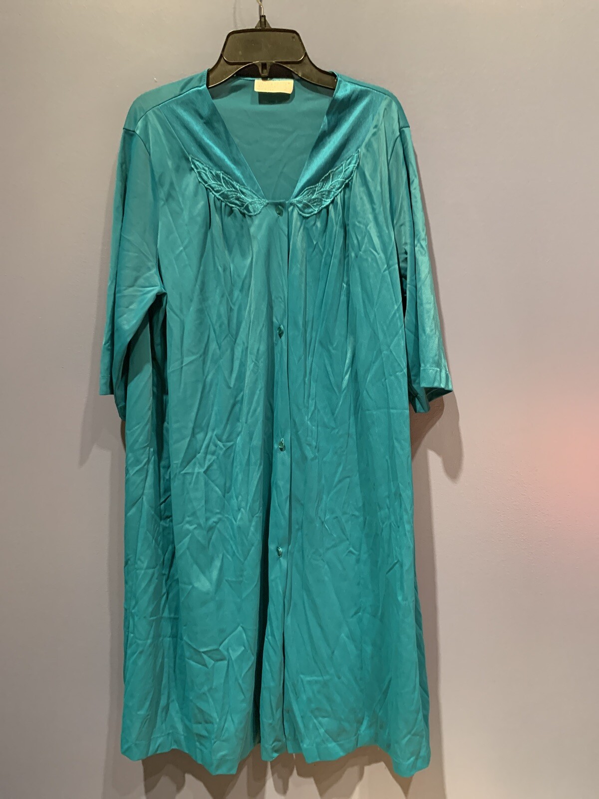 Womens XL House Coat, Robe, Vintage Vassarette, USA Tricot Nylon, Blue