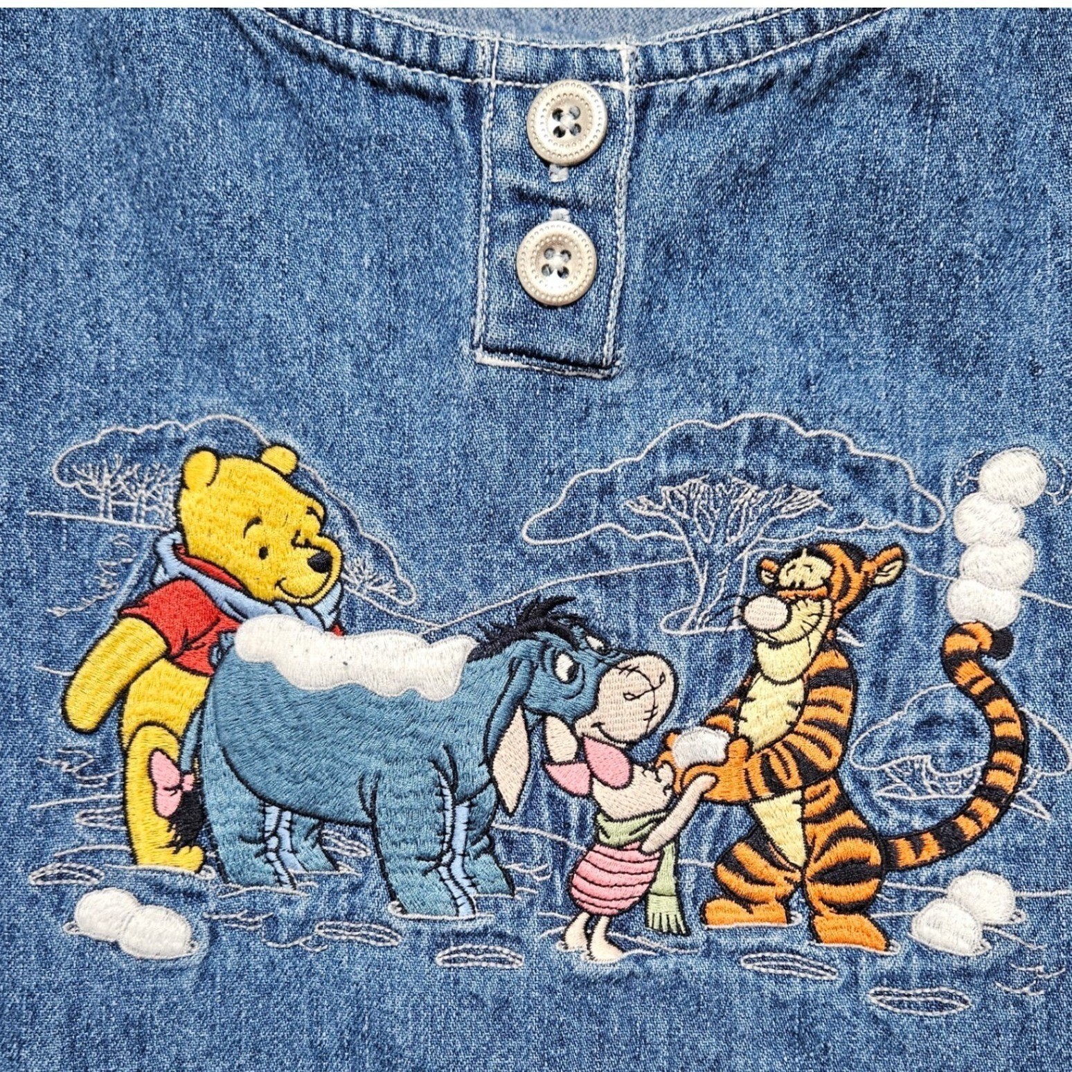 Vintage Disney Store Winnie the Pooh Denim Jumper Dress XXL Embroidered Coverall