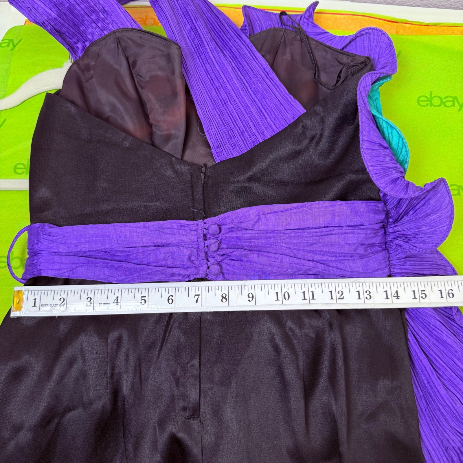 B.B. Collections Barbara Barbara Dress Rare 10 Black Purple Teal Vintage 80s
