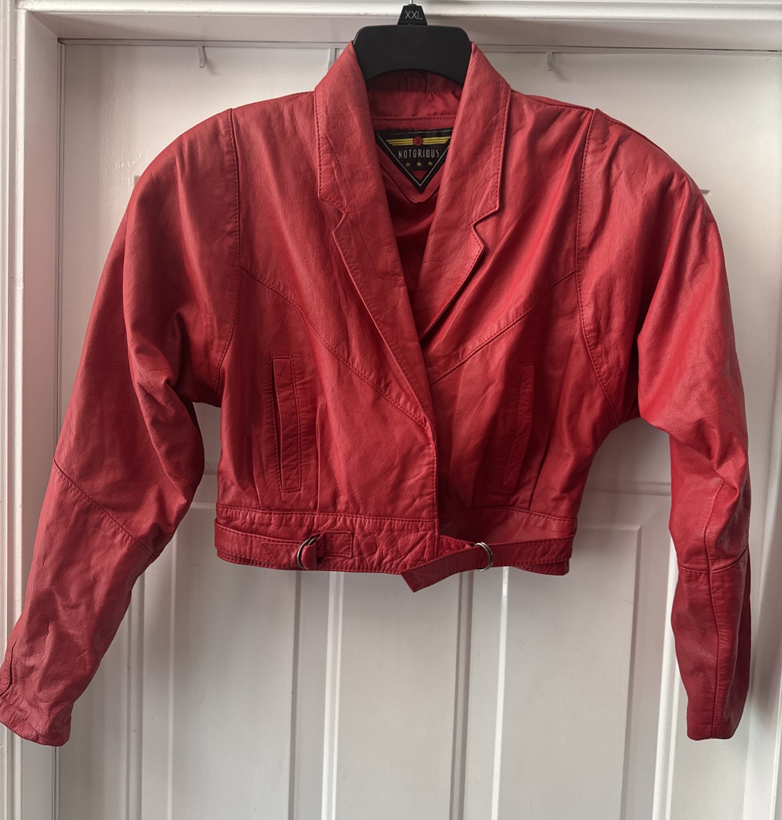 Vintage 1980’s Notorious Women’s Red Leather Cropped Jacket Size S