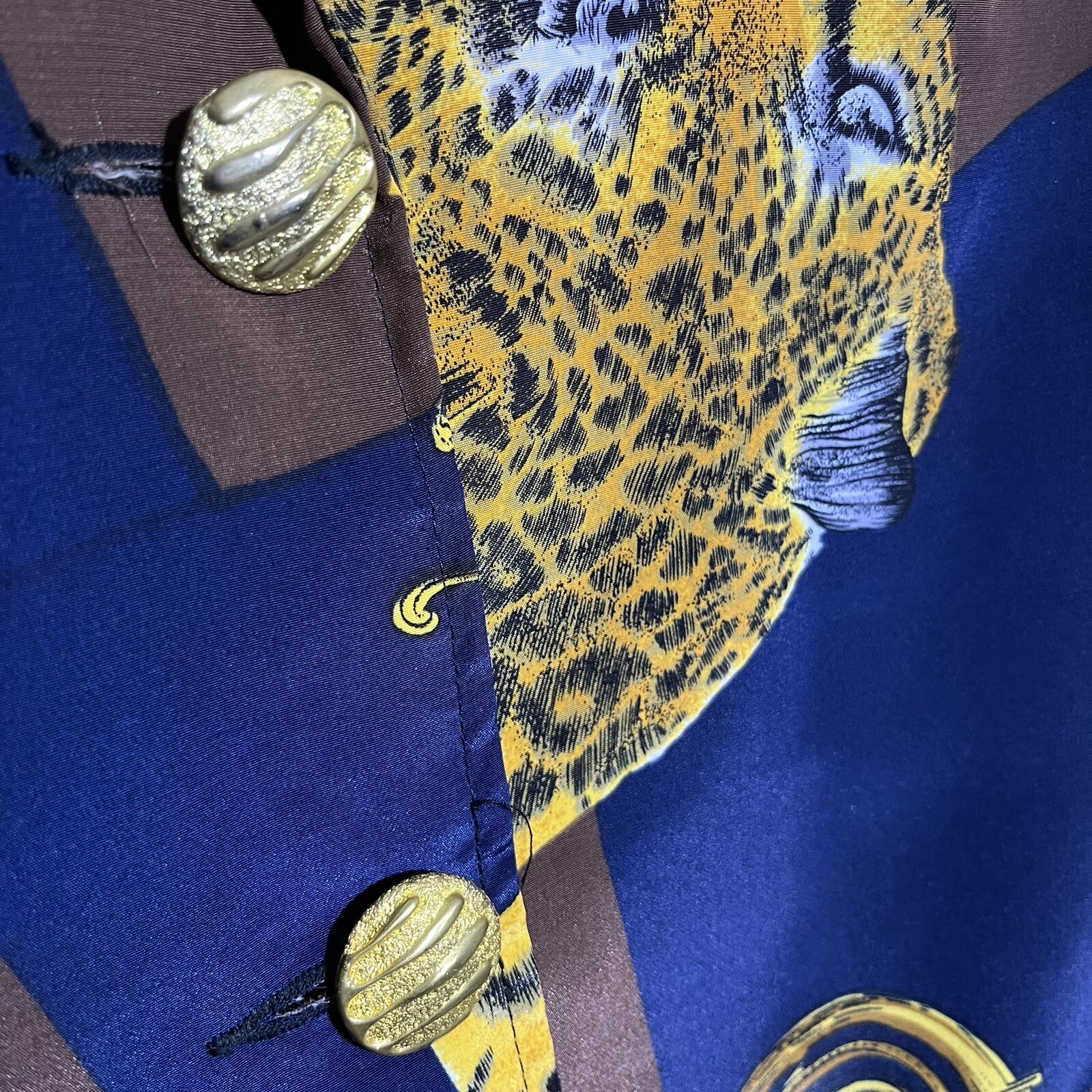 Vintage 90’s 3X Navy Cheetah Gold Button Blazer Jacket Art Rainbow Collection