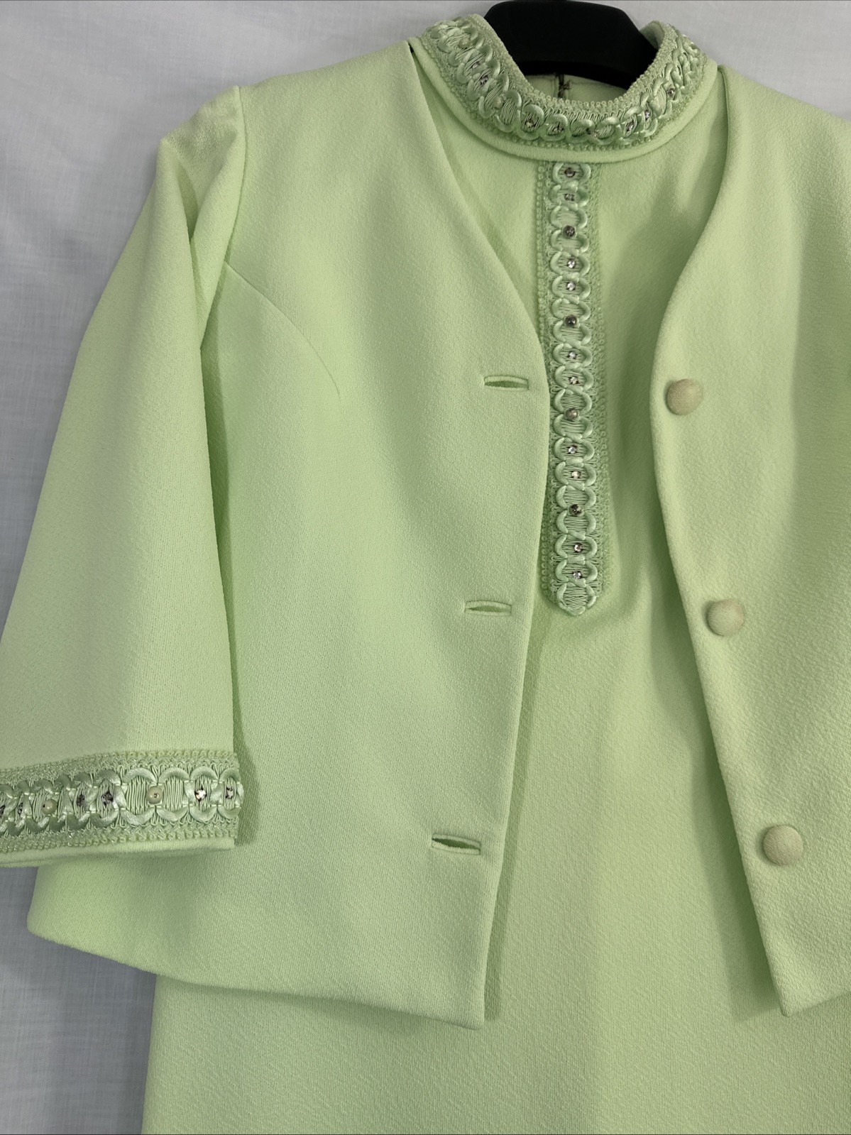 VTG Mod 2 Pc Sheath Dress & Boxy Crop Jacket Set *L/XL Key Lime Green Jackie O