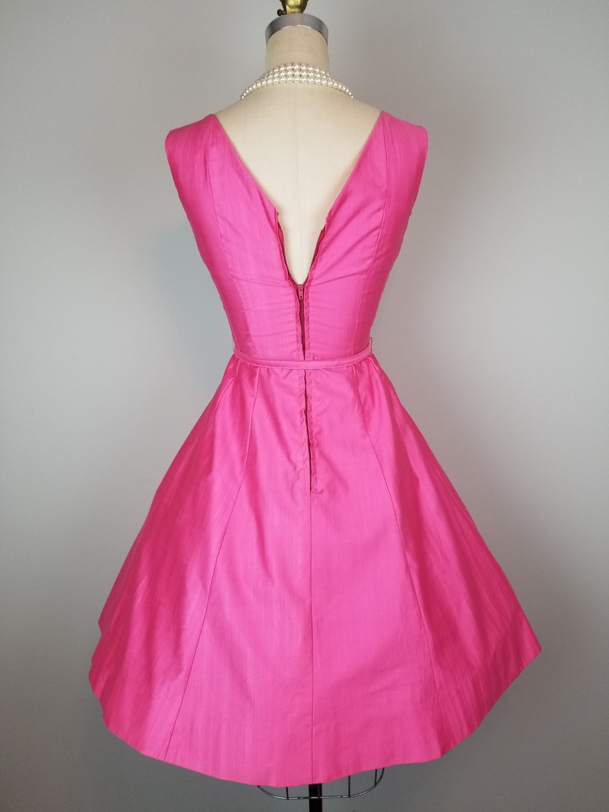 Vintage 1960’s Hot Pink Party Dress Rhinestone & Floral Details Ladies Size Sm