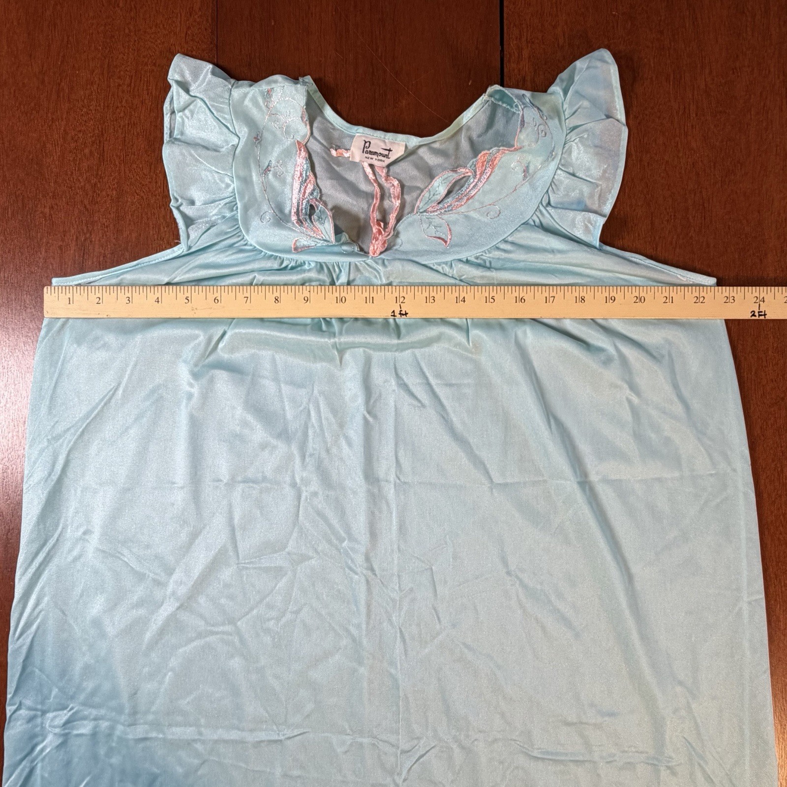 Vintage Paramount New York Turquoise Nightgown 80s Floor Length Trad L/XL