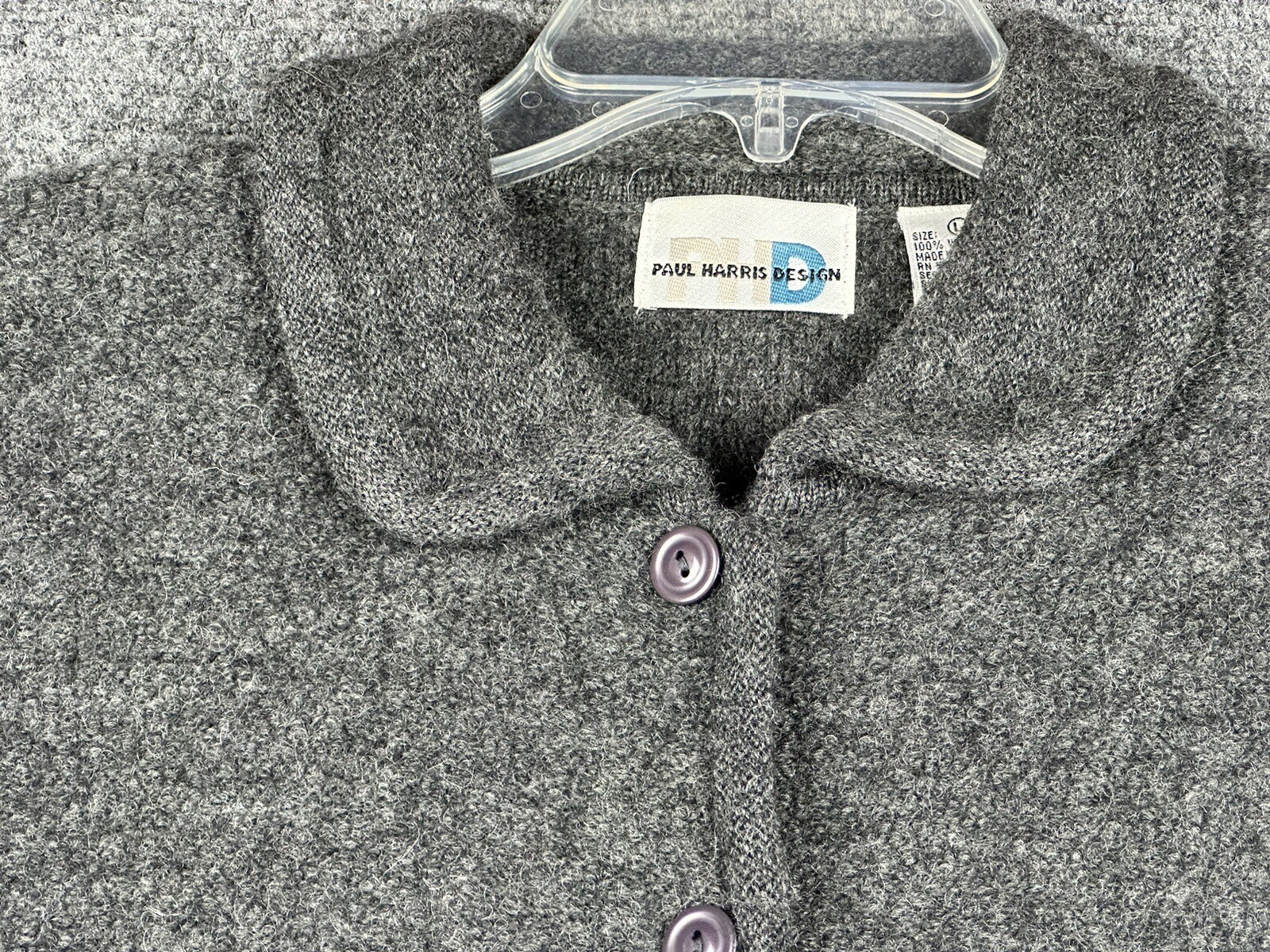 Vtg Paul Harris Design Women’s Wool Sweater Jacket Floral Beeded Gray Cardigan