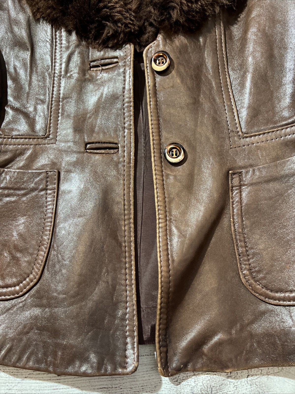 VTG 70’s SHEEP MATES Leather Jacket Brown Coat Sz 12