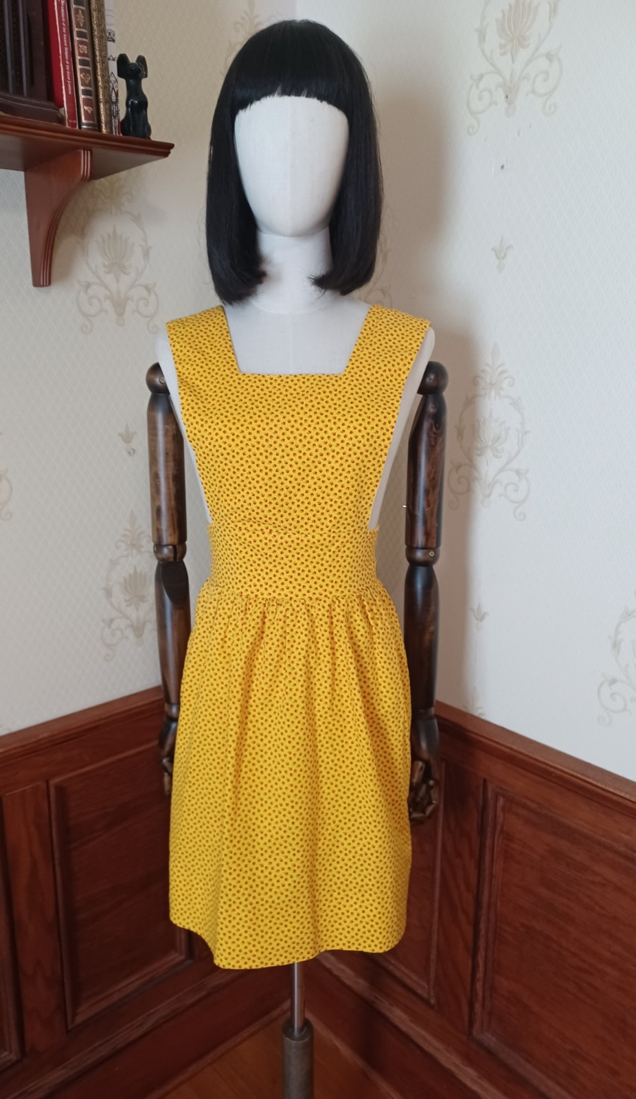 Vintage 1960s Handmade Yellow Floral Micro-Mini Mod/Hippie Pinafore Dress